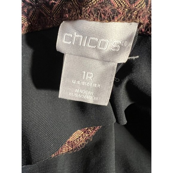 Chico's Dress Pants Women's 1R (18R) Brown Tuxedo Geo Stretch High Rise Thick - Picture 8 of 9